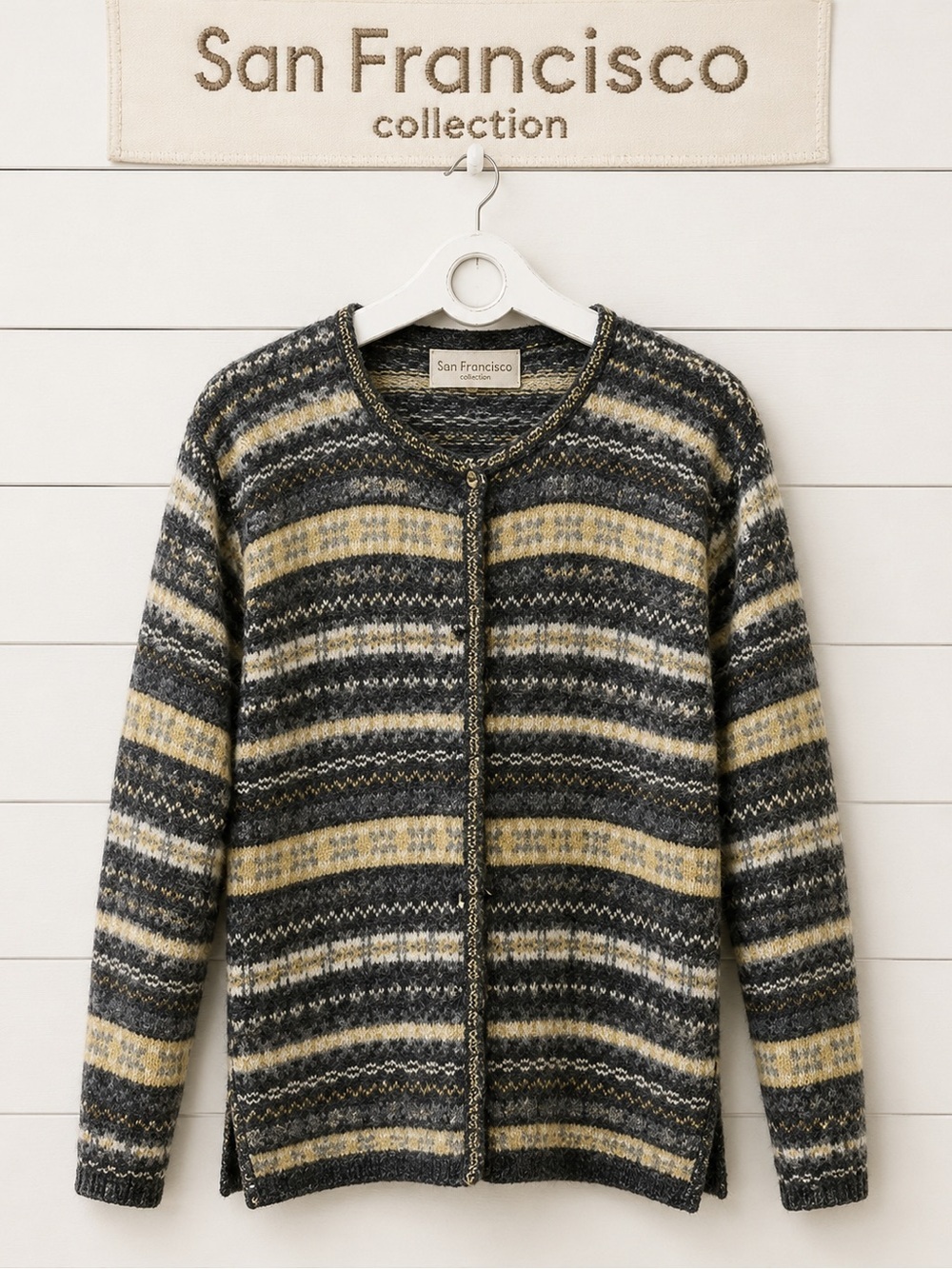 SAN FRANCISCO COLLECTION Vintage Striped Cardigan – Gray & Yellow – M